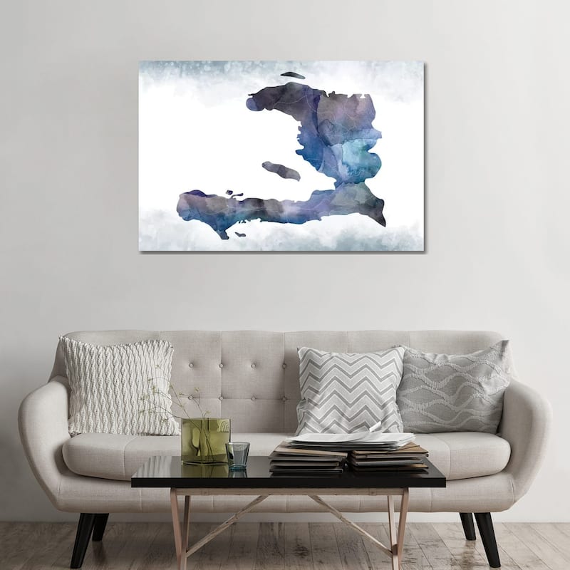 iCanvas "Haiti Bluish Map" by WallDecorAddict Canvas Print - 32x48x1.5