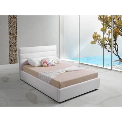 Luigi Full Storage Bed in White PU Leather
