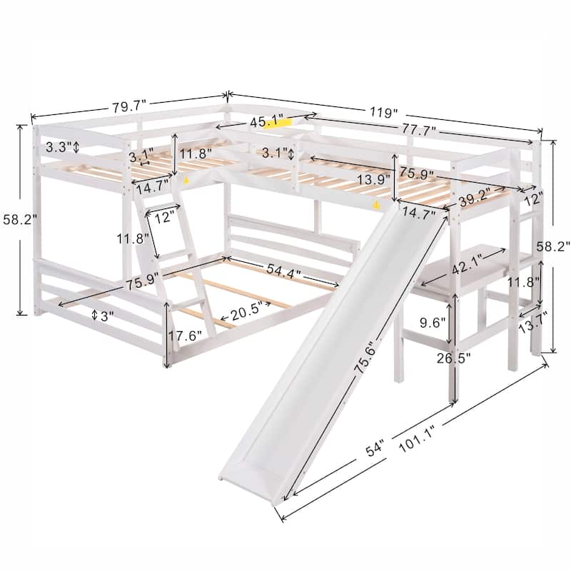 Twin Size Loft Bed with Ladder and FullLength Guardrail,Twin over Full
