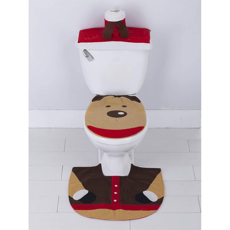 3 Piece Christmas Bathroom Accessory Set Holiday Bath Rugs