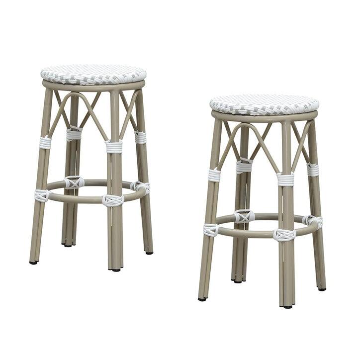 PURPLE LEAF Patio Bar Stools Set of 2 Handwoven Wicker Bar Height Stool Modern Aluminum High Bar Chairs - Counter Height White & Grey