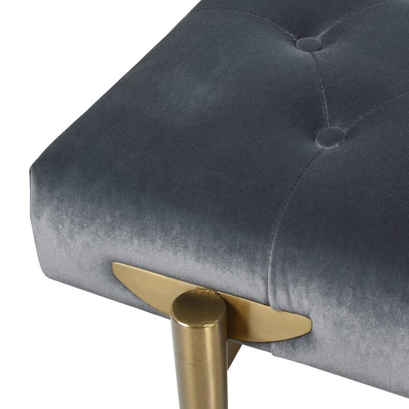 Upholstered Gold Accent Bench, Velvet, Sturdy Solid Birchwood and Plywood Frame
