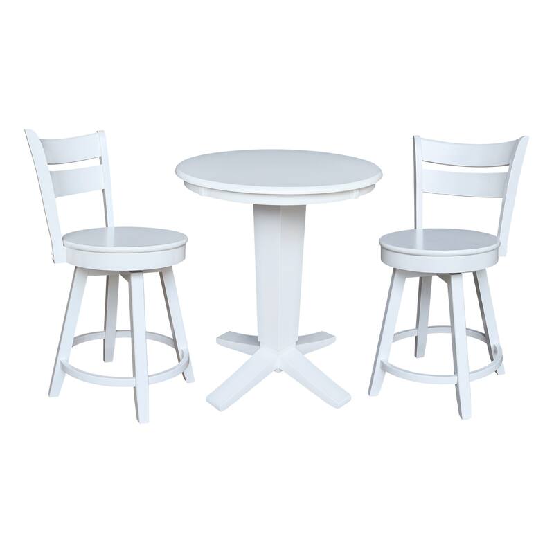 30 in Solid Wood Round Top Counter Height Dining Table with 2 Stools in White