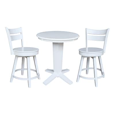 30 in Solid Wood Round Top Counter Height Dining Table with 2 Stools in White