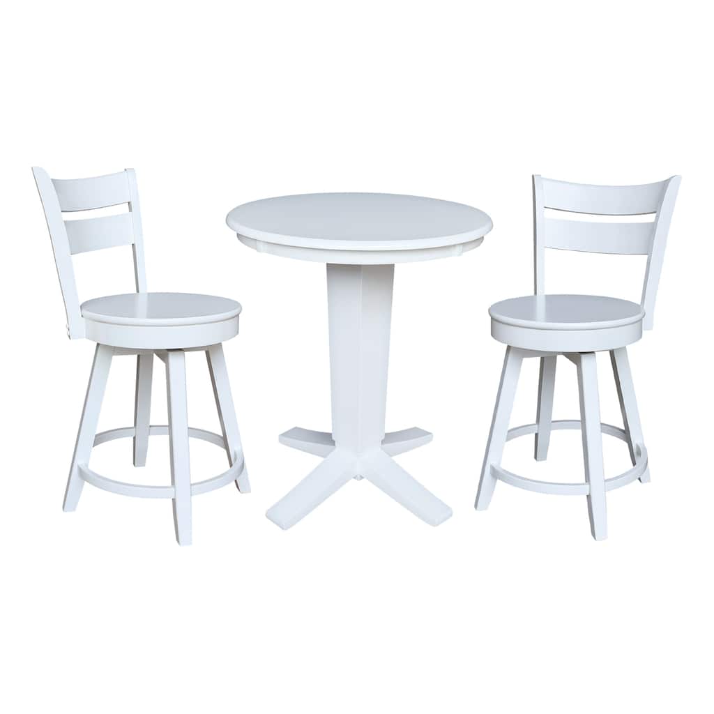 30 in Solid Wood Round Top Counter Height Dining Table with 2 Stools in White