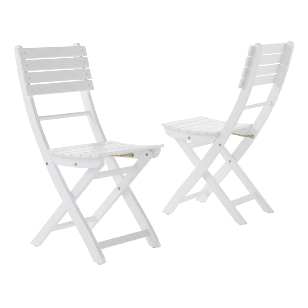 Cami Outdoor Foldable Dining Chair Set of 2, Slatted, X Legs, White