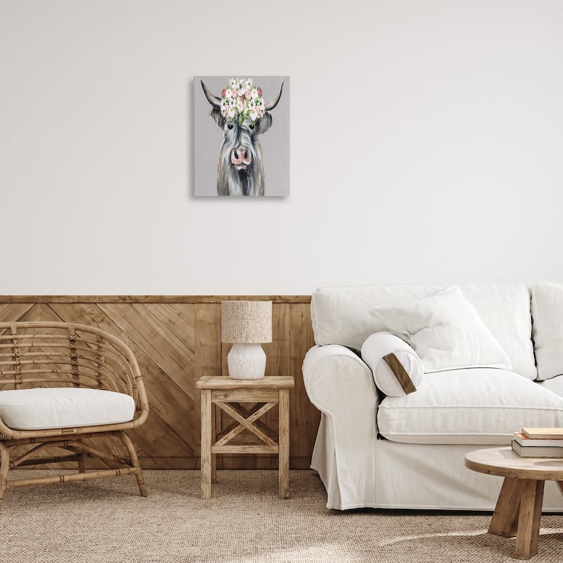 Stupell Shabby Chic Cattle with Garland Canvas Wall Art Design By Janet Tava