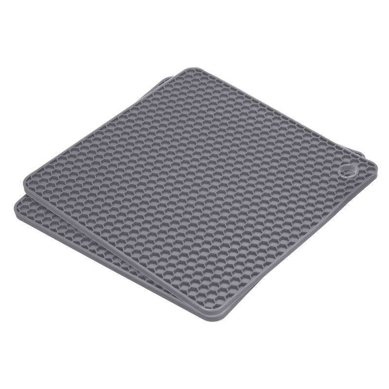 Silicone Trivet Mats 2pcs, Square Hot Pan Pads Hot Pot Holder -Deep Gray - Deep Gray