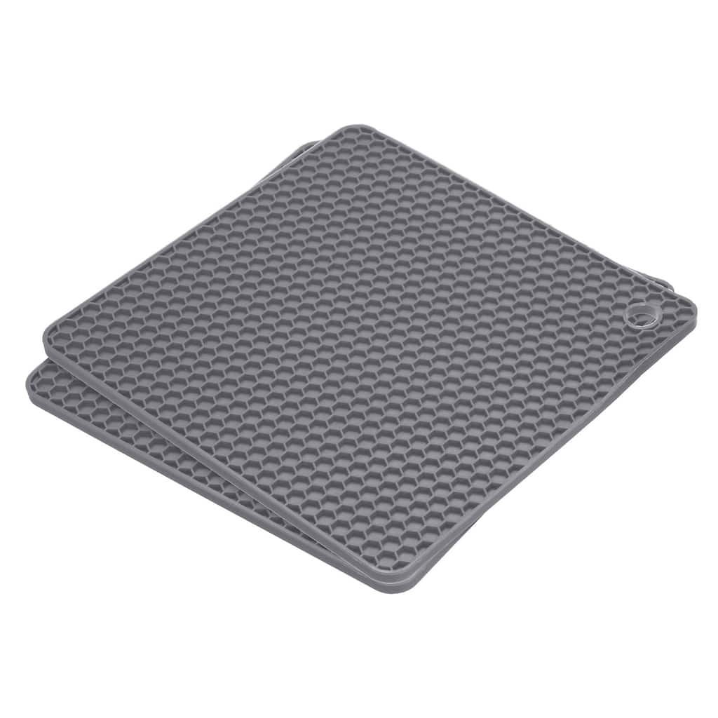 Silicone Trivet Mats 2pcs, Square Hot Pan Pads Hot Pot Holder -Deep Gray - Deep Gray