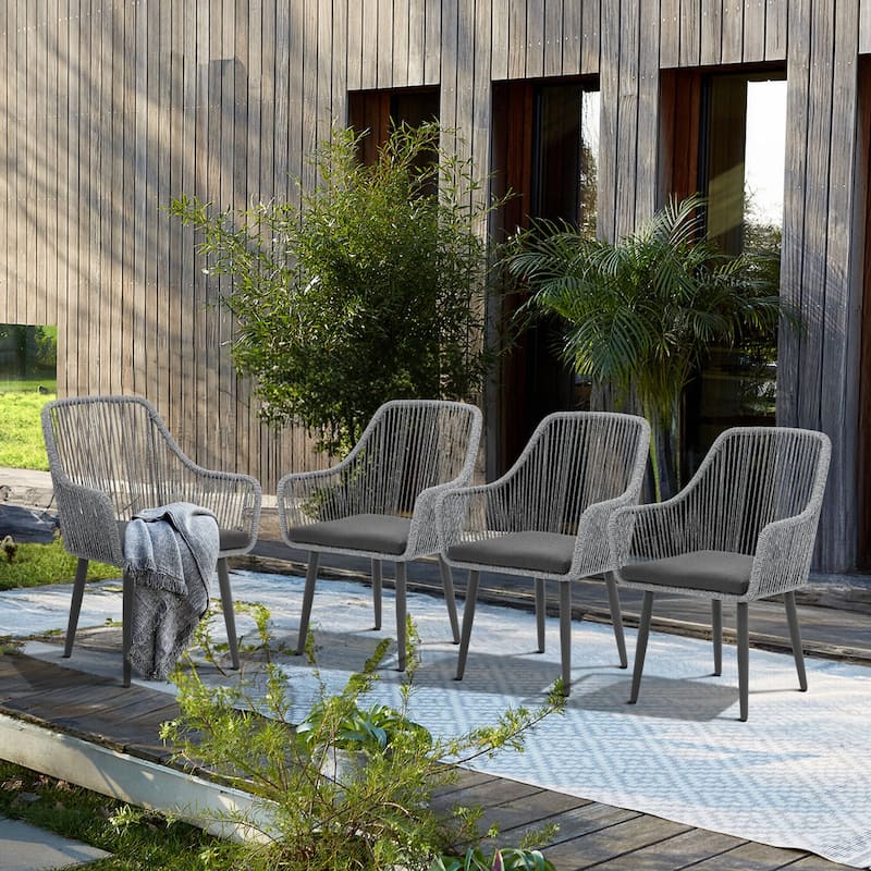 Patio Wicker Cushioned Dining Chairs (Set of 4) - Grey