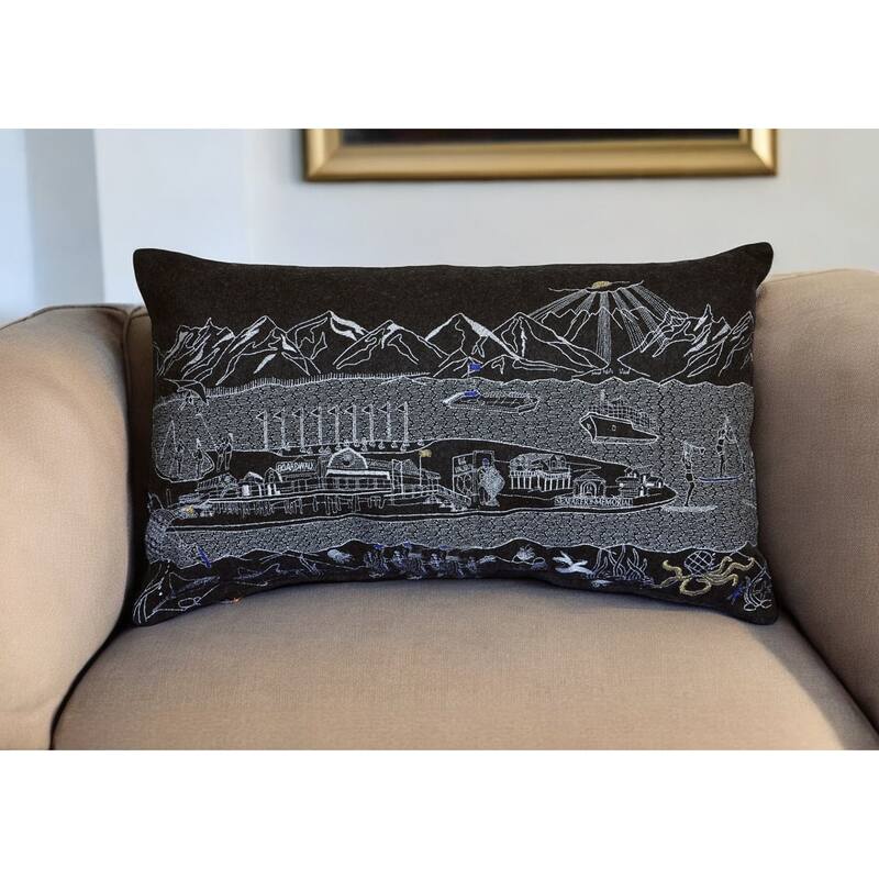 HomeRoots 14" X 24" Black Gray and White Hometown Pride Wool Lumbar Throw Pillow - Bed Rest