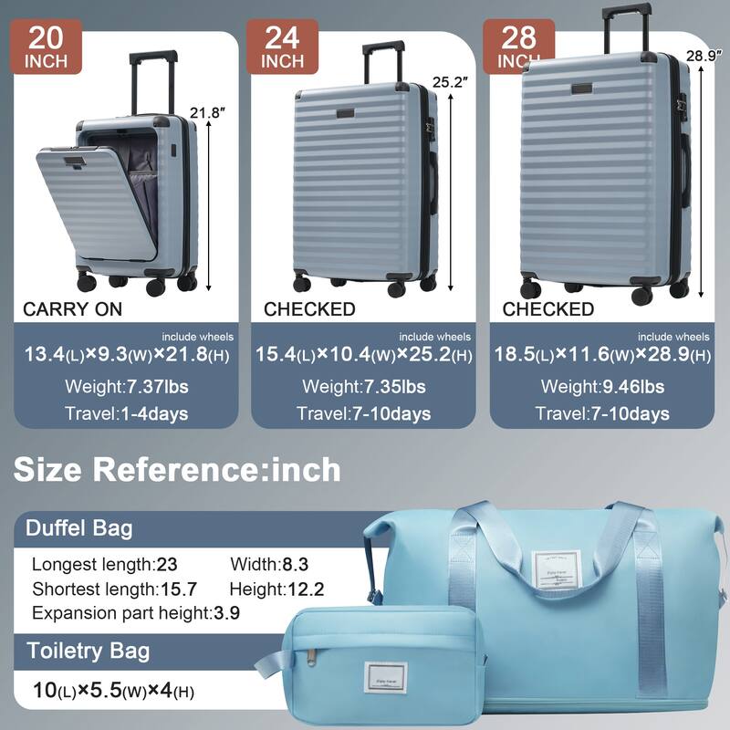 Luggage Sets 5 Piece with Front Opening , Hardside Expandable Carry on Suitcase