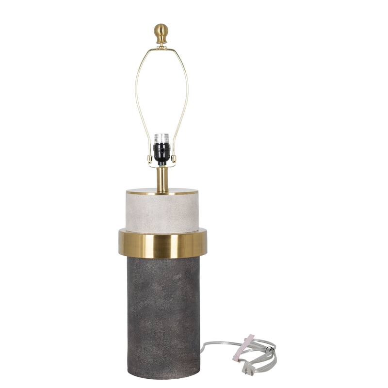 Polyresin 31" Table Lamp with Linen Shade, Black and Light Grey Concrete-like (Set of 2)