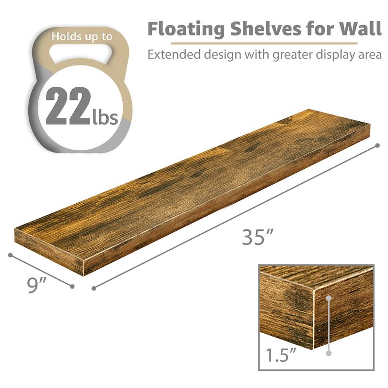 Sorbus Long Floating Shelves Set of 3, Large Faux Wood Wall Mounted Floating Shelves - 35” L x 9” W x 1.5” H