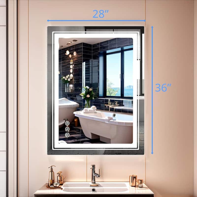 Led Mirror 36"x28" for Bathroom with Built in Lights, Lighted Wall Mirrors with Anti-Fog, Memory, Dimmable, 3 Colors - 28x36