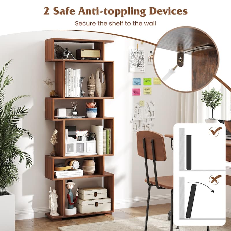 Gymax 2PCS 6-Tier Bookshelf Geometric Bookcase w/ 2 Anti-Tipping Kits