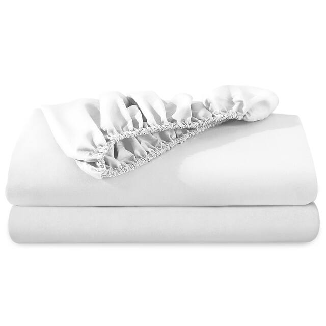 Bare Home 2-Pack Microfiber Fitted Bottom Sheets Deep Pocket - Twin - Cool White