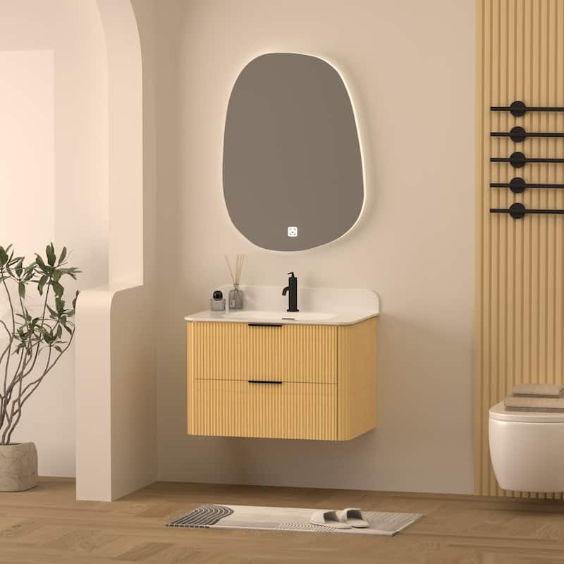 36" Floating Bathroom Vanity with Integrated countertop Rectangulare Sink Solid Wood