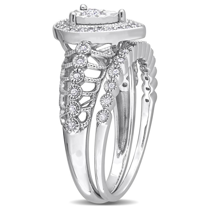 Miadora 1/3ct TDW Diamond Teardrop Halo Bridal Ring Set in Sterling Silver