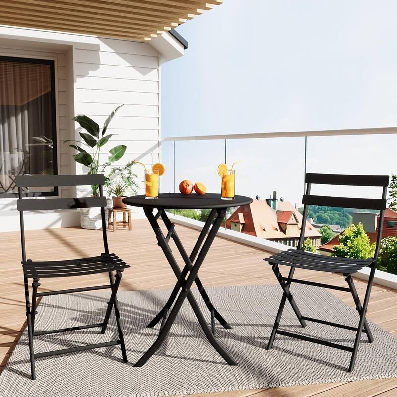 3 Pieces Patio Foldable Round Table and 2 Chairs