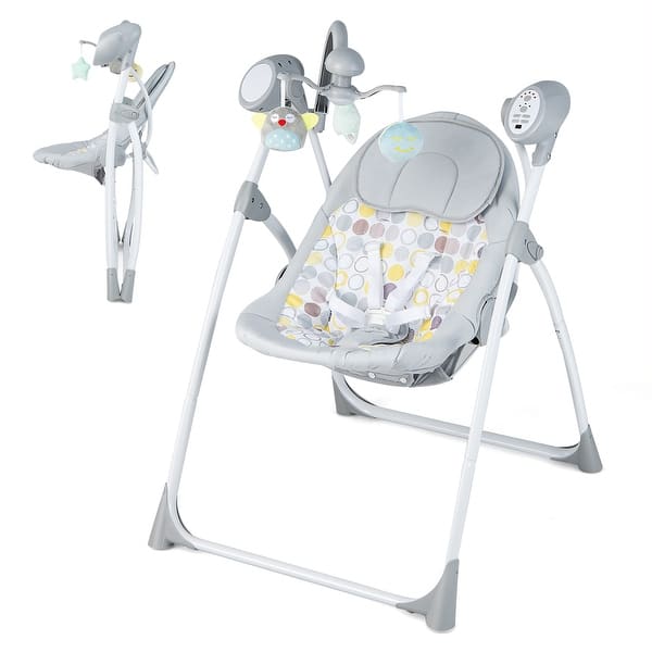 slide 2 of 7, Costway Electric Baby Swing Foldable Portable Rocking Chair with - See Details Grey - See Details