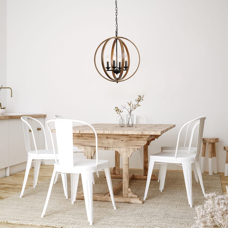 The Gray Barn Farmhouse 4-Light Globe Chandelier Wood Grain Pendant Light