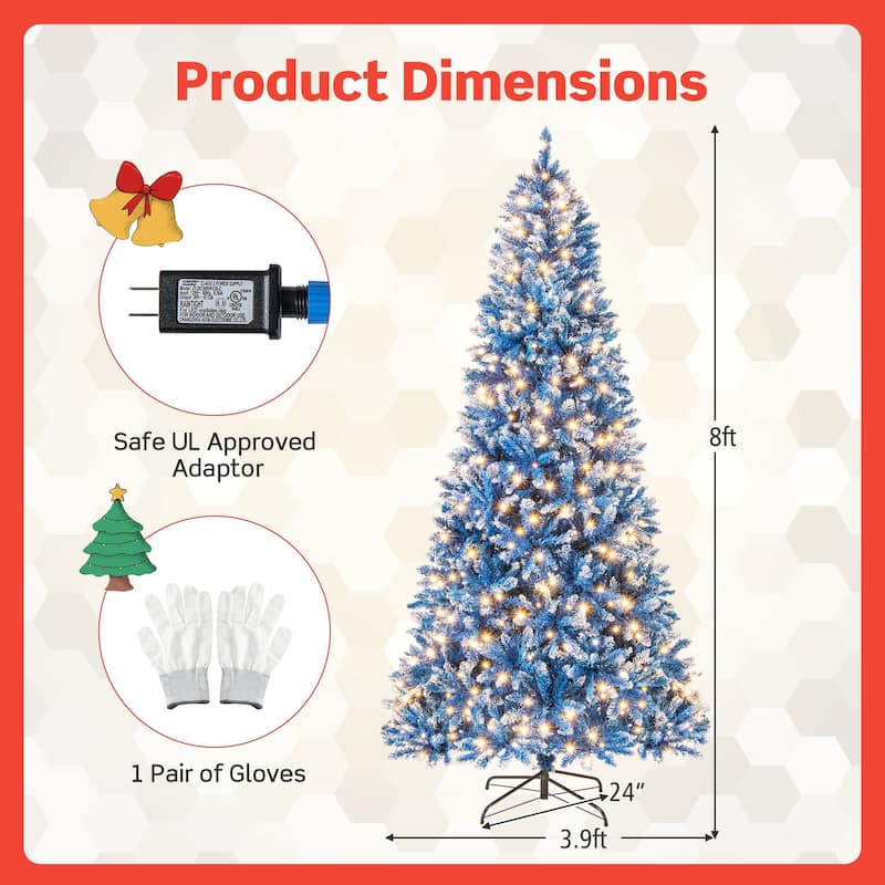 6/7/8/9 FT Pre-lit Christmas Tree Blue Hinged Artificial Xmas Tree - 8 Foot