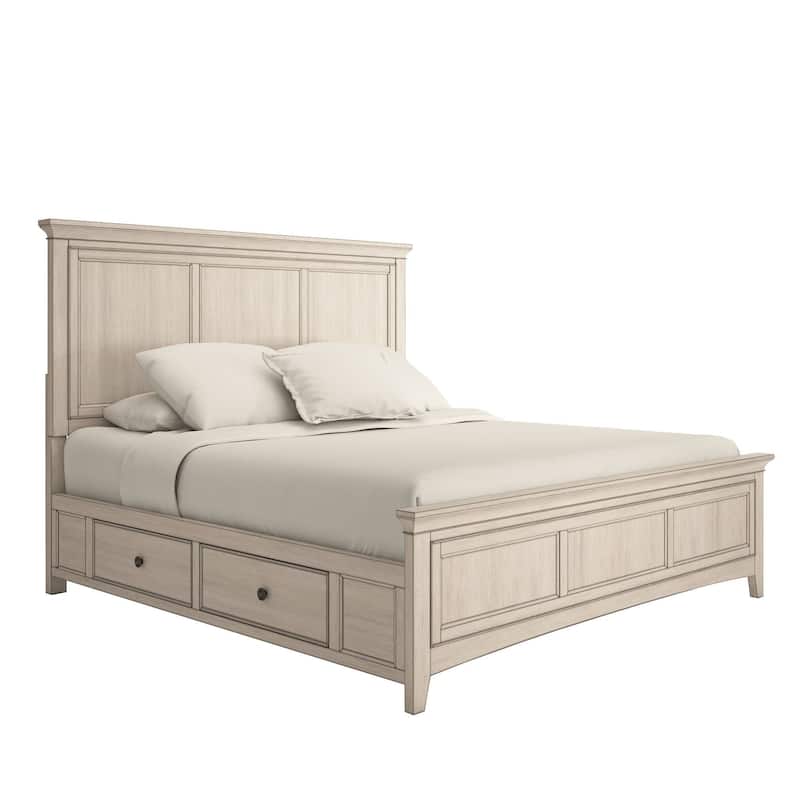 Ediline King Size Wood Panel Platform Storage Bed by iNSPIRE Q Classic - 2 Sides of Storage-Antique White - King