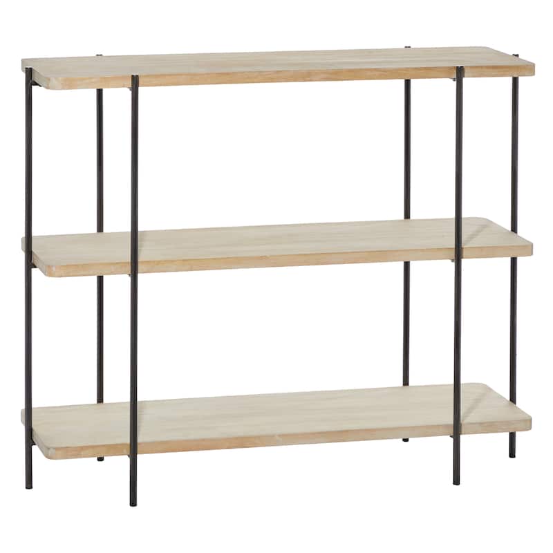Wood Rounded Rectangular 2 Shelf Console Table with Slim Black Metal Legs - Beige - Roche River Decor - 14"W x 40"L x 32"H