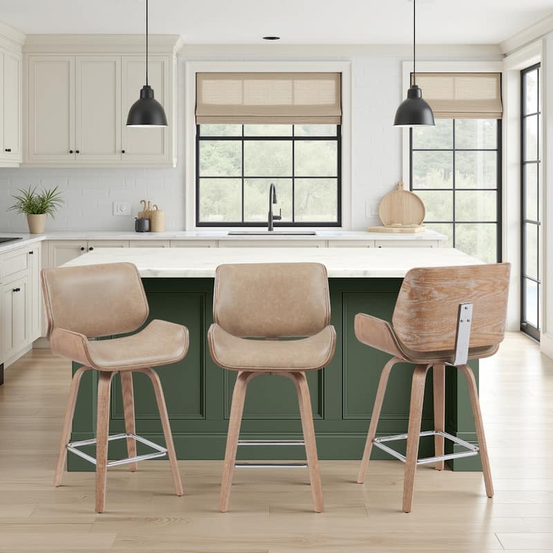 Tyler Mid-Century Swivel Bar Stool, Upholstered Counter Height Chair with Bentwood Legs
