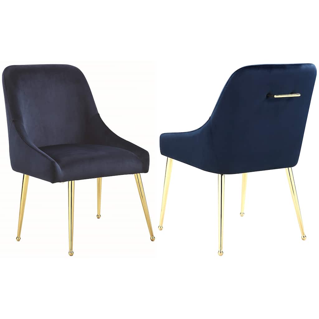 Mid Century Italian Design Classic Blue Velvet Dining Chairs with Brass Legs (Set of 2)