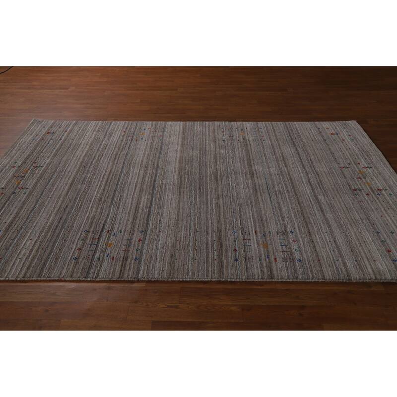 Hand Knotted Oriental 100% Wool Carpet Tribal Stripe Greys & Charcoal Gabbeh Area Rug - 8' 1'' X 5' 1''