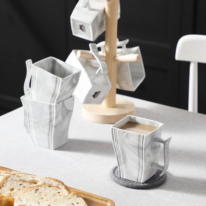 MALACASA Flora Porcelain Square 6-Piece Coffee Cup 7Oz.