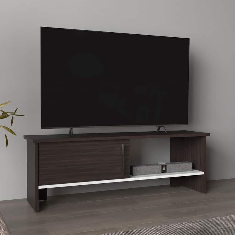 Modern Design TV Stand, 1 Door, 1 Shelf with durable materials,easy assembly - Dark Oak