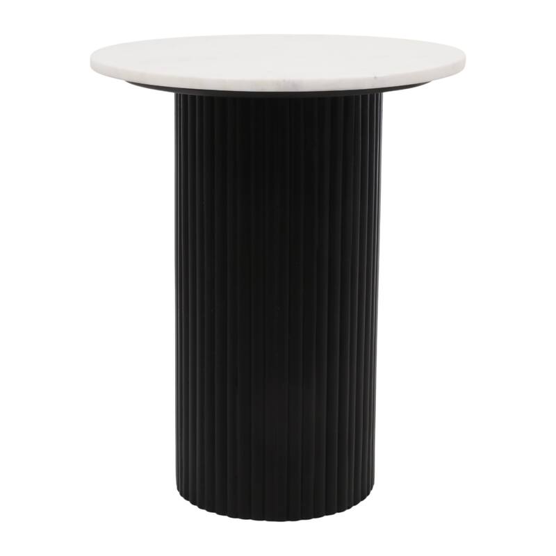 Modern Round Stone Top End Side Table with Mango Wood Base - 22" - 22.25"