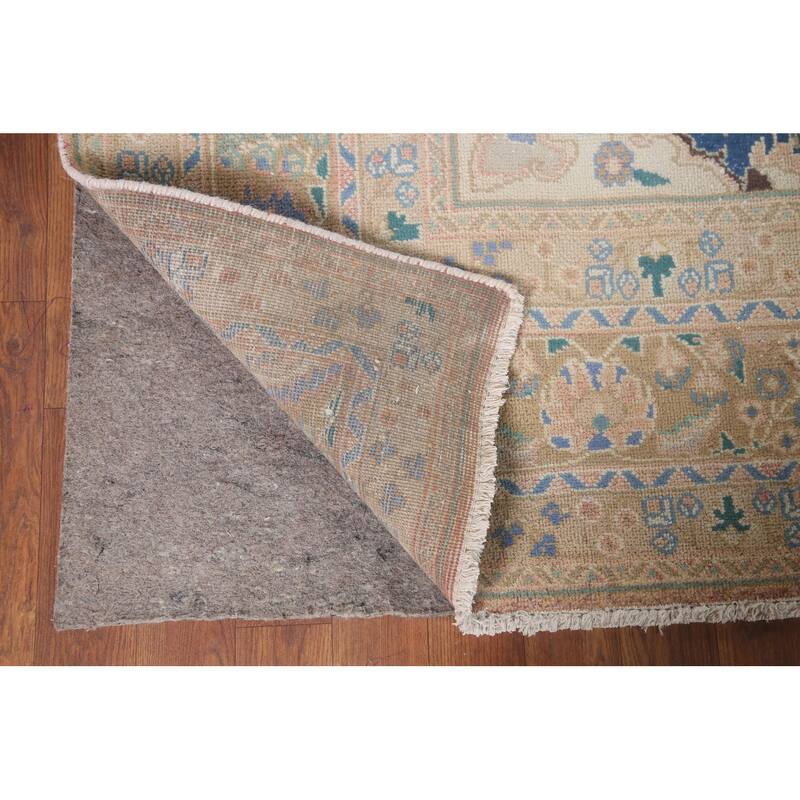 Distressed Mashad Persian Antique Area Rug Handmade Wool Carpet - 6'6" x 9'8"