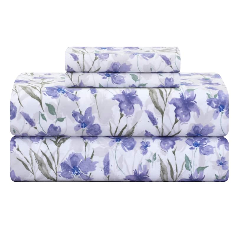 300 Thread Count Cotton Sateen Weave Printed Sheet Set - Twin - Indigo Floral