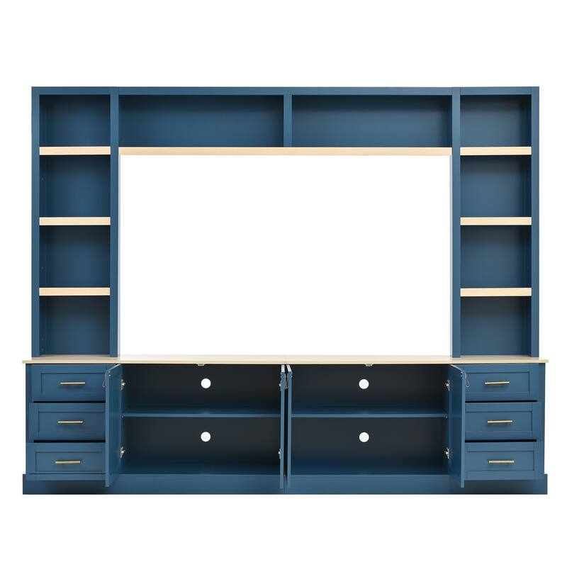 102.3" Farmhouse TV Stand with 6 Drawers & Adjustable Shelves - Entertainment Center for 75" TVs with Bookshelves