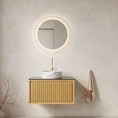 30"Bathroom Vanity with Sink,Wall-Mounted Plywood Bathroom Cabinet with Drawer,Sintered Stone Countertop,Round Ceramic Basin