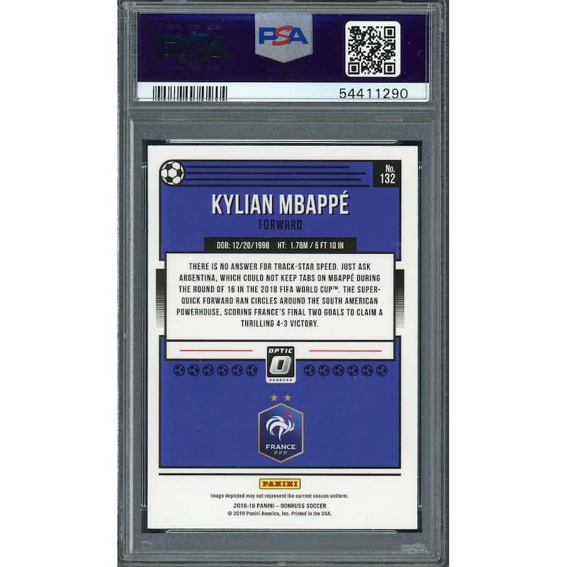 Kylian Mbappe 2018 Panini Donruss Optic Soccer Card #132 Graded PSA 9 - 8'6" x 11'6"