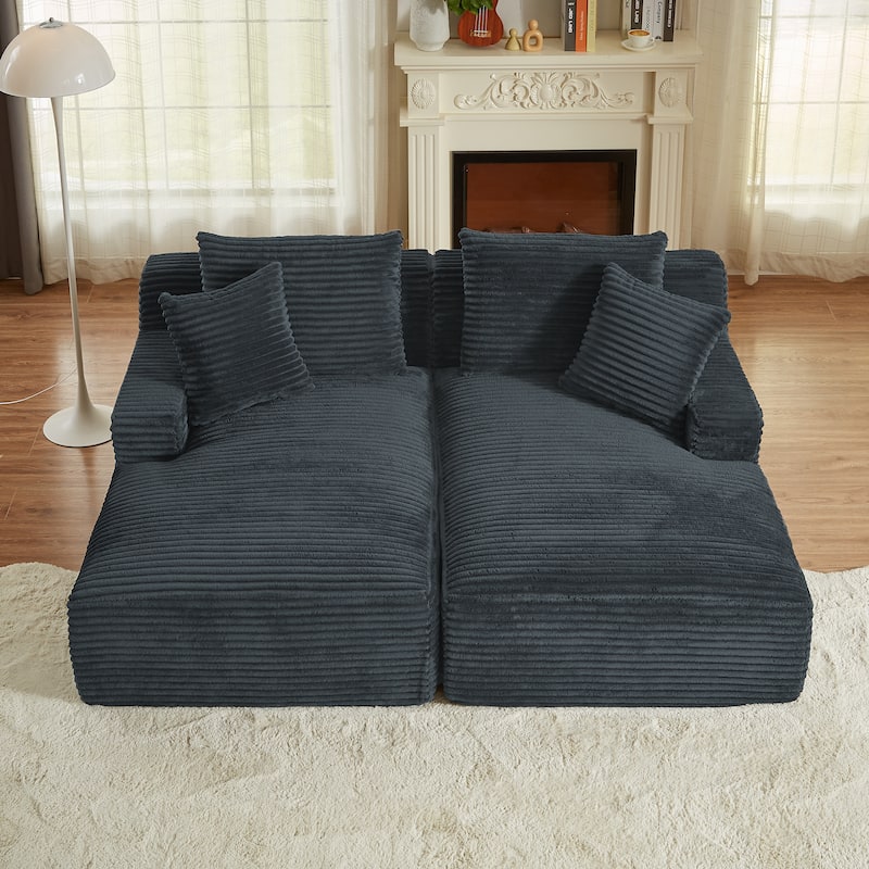 Oversized Corduroy Boneless Double Chaise Lounge, Sectional Deep Seat Cloud Couch, Full-Compressed Loveseat Sleeper Sofa