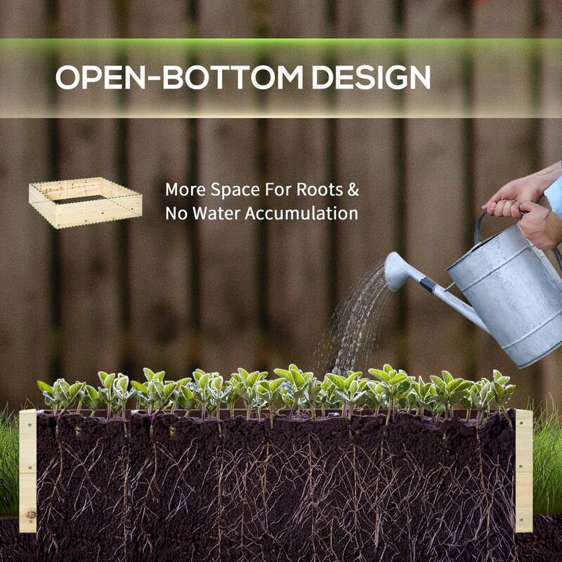 Weather-Resistant Raised Planters Wooden Raised Garden Bed with Bed Liner Open-Bottom and Built-in Non-Woven for Backyard Patio