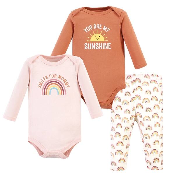slide 1 of 1, Hudson Baby Infant Girl Long-Sleeve Bodysuits and Pants, Sunshine Rainbows Long-Sleeve Newborn - Sunshine Rainbows Long-Sleeve