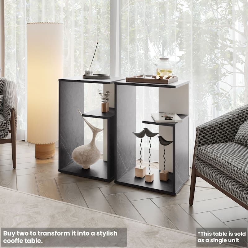 Onix White Melamine Compact Accent Side Table for Living Room or Bedroom - 24.9”(H) x 15.7”(L) x 11.8”(W)