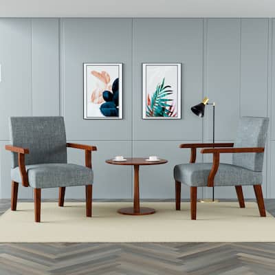 Grey 18.7" Arm Chairs with Round Wood Table (Set of 2)