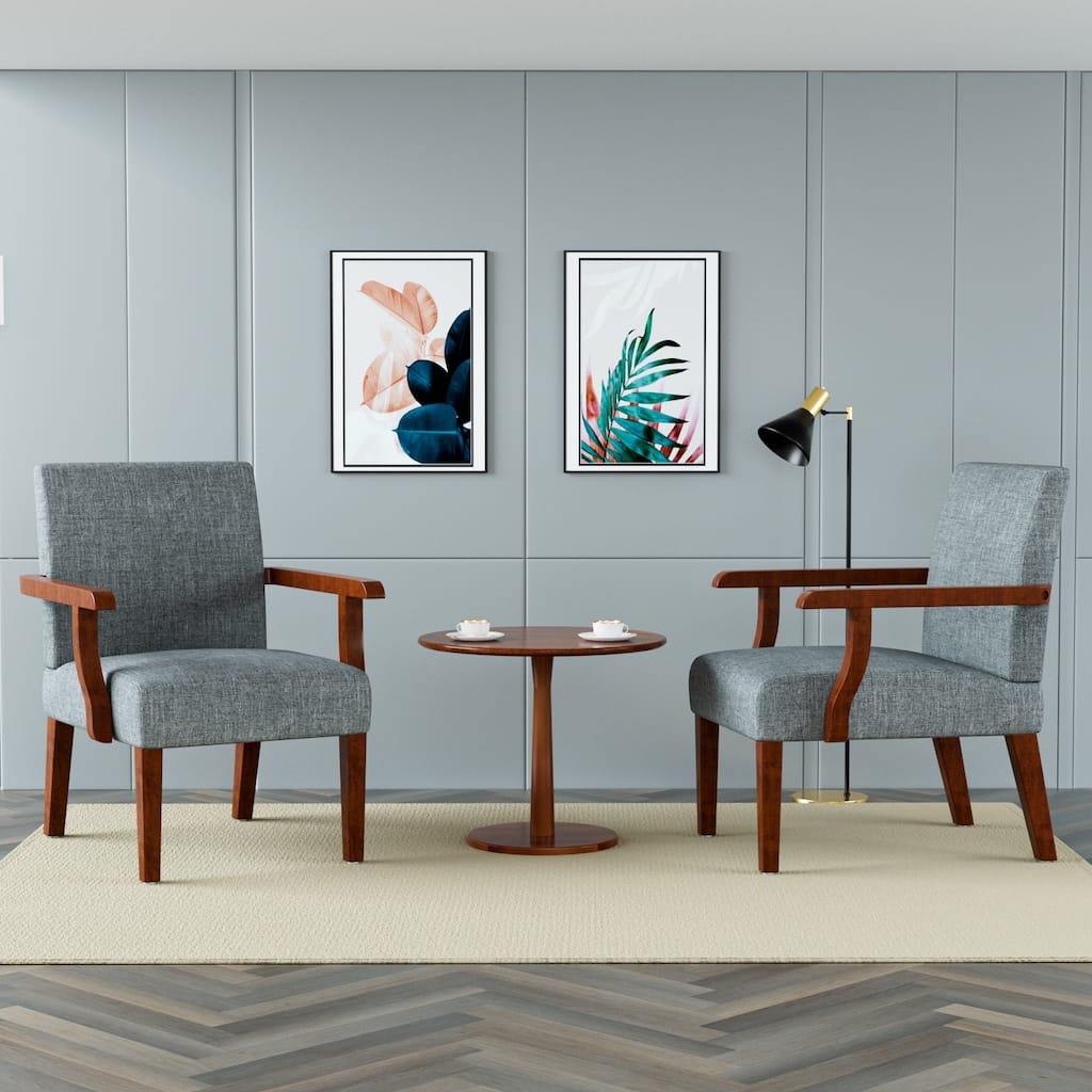 Grey 18.7" Arm Chairs with Round Wood Table (Set of 2)