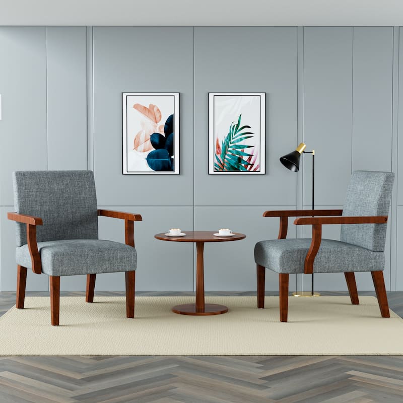 Grey Modern 18.7" Arm Chairs with Durable Hardwood Frame and Round Wood Table (Set of 2) - Grey