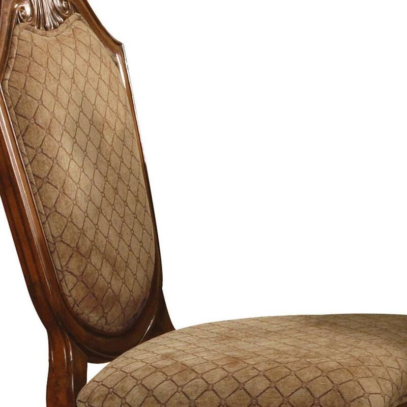 HomeRoots Set of Two 24" Beige and Brown Fabric and Solid Wood Counter Height Bar Chairs