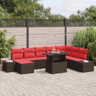 vidaXL 9 Piece Outdoor Sofa Set with Cushions - 125.6×60.6×27.2