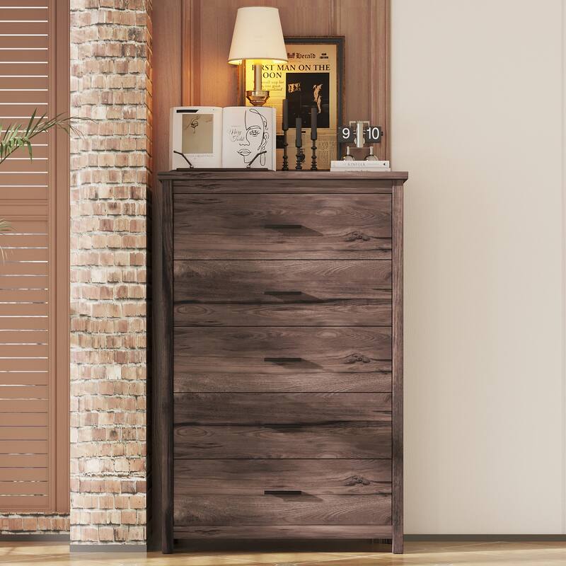 Wardrobe Dresser with 5 Drawer Modern Tall Chest of Drawers, Walnut